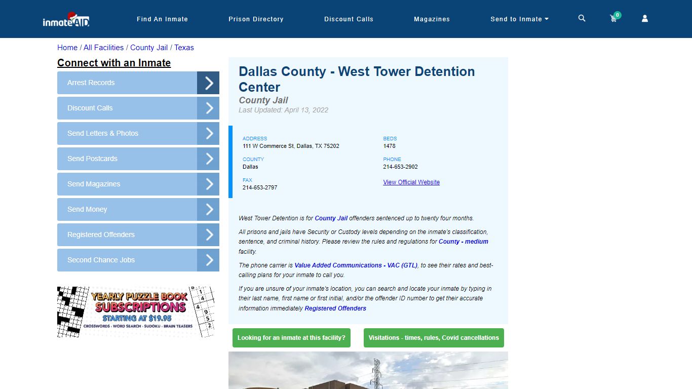 Dallas County - West Tower Detention Center - Inmate Locator - Dallas, TX