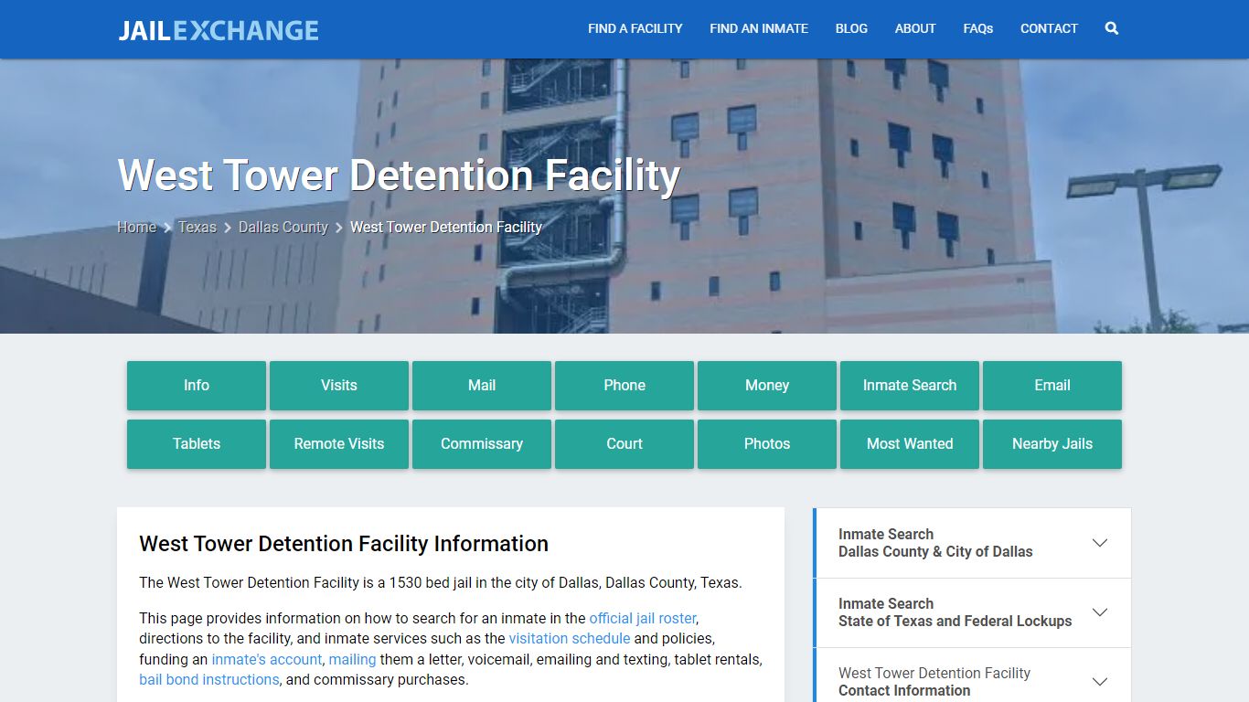 West Tower Detention Facility, TX Inmate Search, Information
